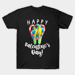 Happy Valentine's Day Blue and Gold Macaw Parrot Couple T-Shirt